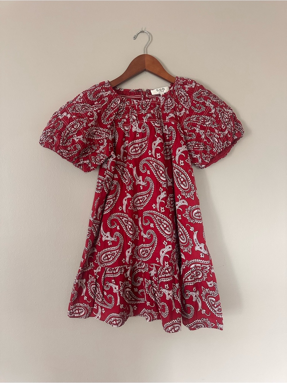 Sea Red Paisley Smocked Puff-Sleeve Kids Dress